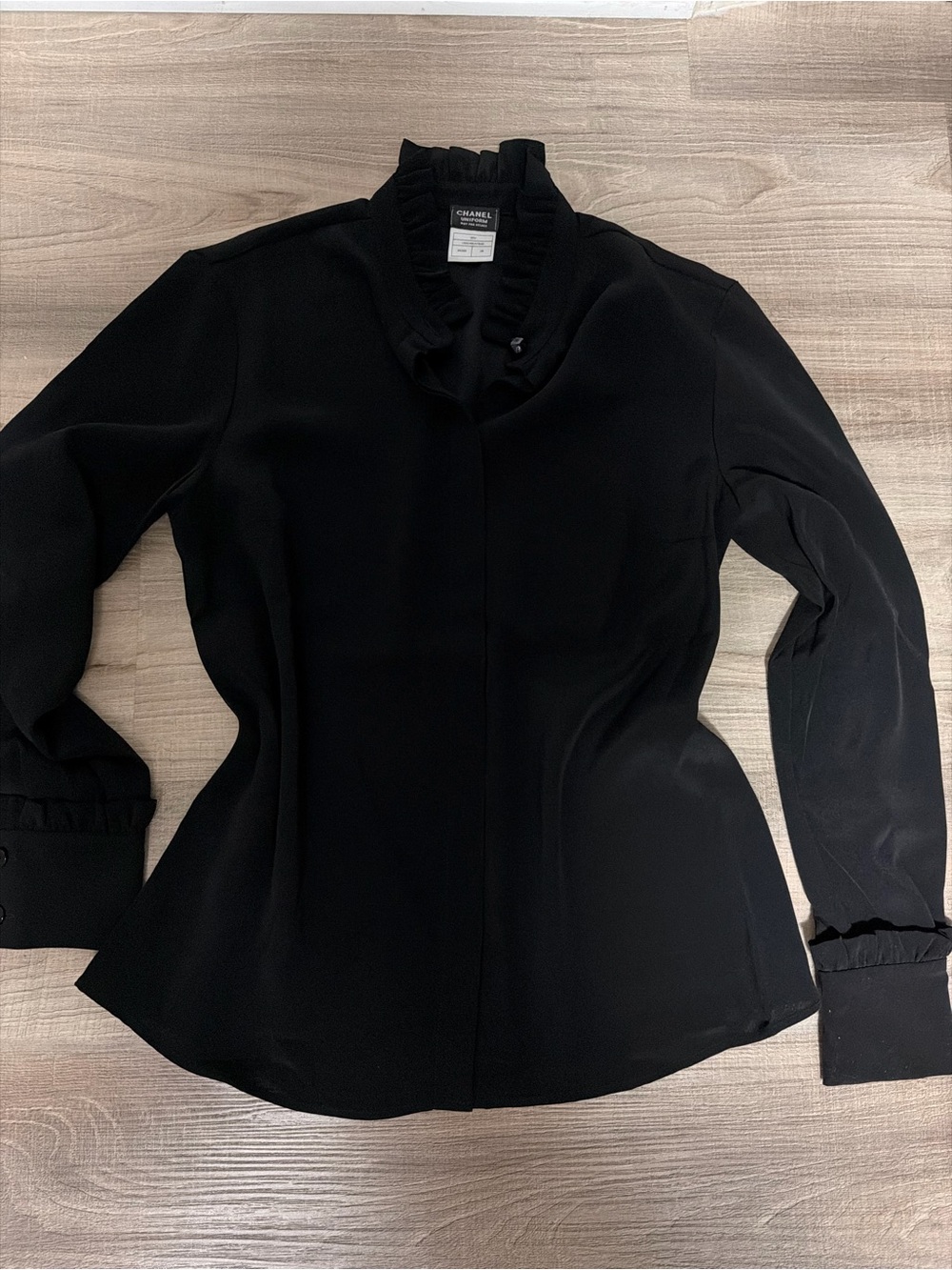CHANEL Black Ruffle-Trim Blouse